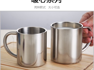 批發(fā)304不銹鋼口杯幼兒園水杯學(xué)生兒童防燙水杯雙層杯刻字